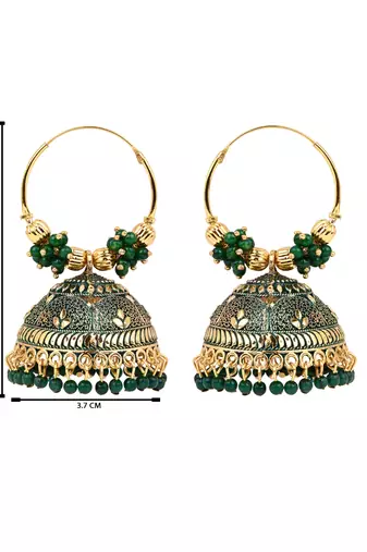 Gold plated handcrafted floral beaded jhumka hoop earrings for women 