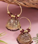 Gold plated handcrafted floral beaded jhumka hoop earrings for women 