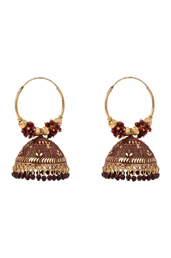 Gold plated handcrafted floral beaded jhumka hoop earrings for women 