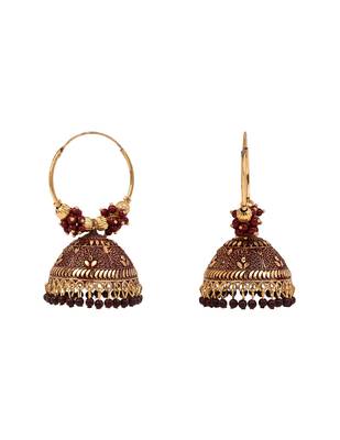 Gold plated handcrafted floral beaded jhumka hoop earrings for women  3