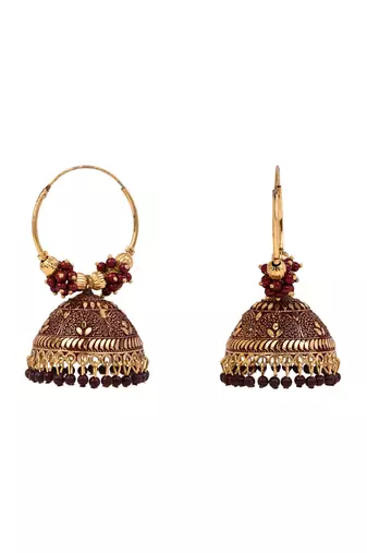 Gold plated handcrafted floral beaded jhumka hoop earrings for women 