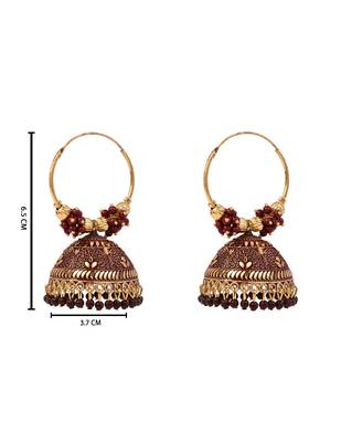 Gold plated handcrafted floral beaded jhumka hoop earrings for women  4