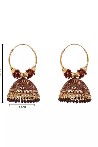 Gold plated handcrafted floral beaded jhumka hoop earrings for women 