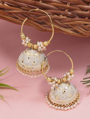 Gold plated handcrafted floral beaded jhumka hoop earrings for women  1