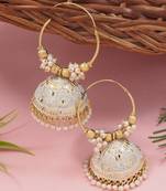 Gold plated handcrafted floral beaded jhumka hoop earrings for women 