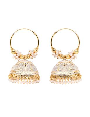 Gold plated handcrafted floral beaded jhumka hoop earrings for women  2