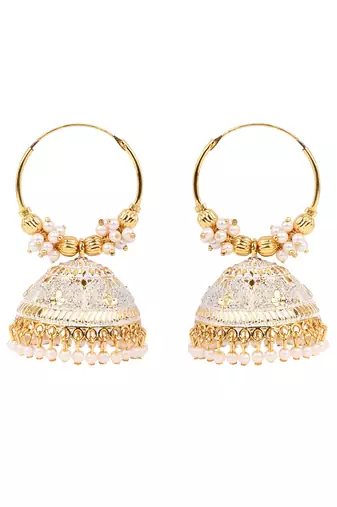 Gold plated handcrafted floral beaded jhumka hoop earrings for women 