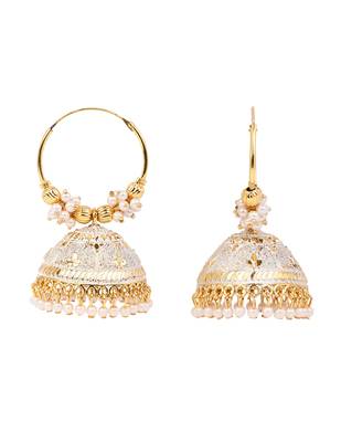 Gold plated handcrafted floral beaded jhumka hoop earrings for women  3