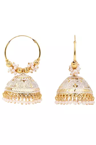Gold plated handcrafted floral beaded jhumka hoop earrings for women 