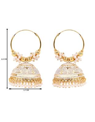 Gold plated handcrafted floral beaded jhumka hoop earrings for women  4