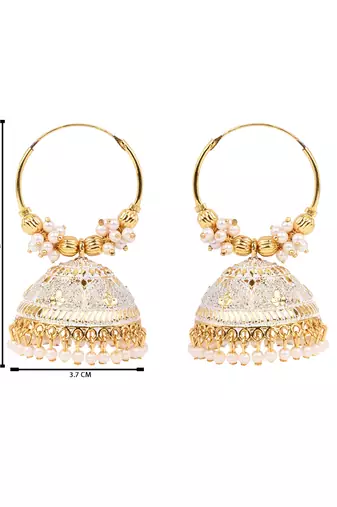 Gold plated handcrafted floral beaded jhumka hoop earrings for women 