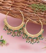 Gold plated hoop earrings with multi jhumka dangles for women (green)