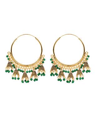 Gold plated hoop earrings with multi jhumka dangles for women (green) 2