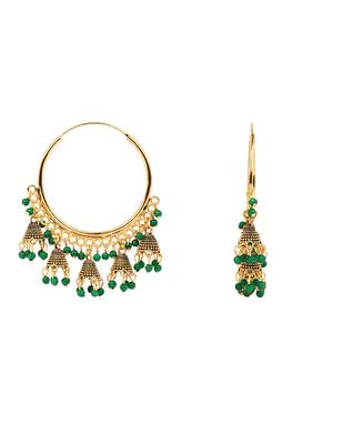 Gold plated hoop earrings with multi jhumka dangles for women (green) 3