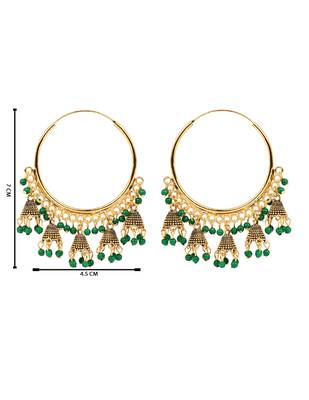 Gold plated hoop earrings with multi jhumka dangles for women (green) 4
