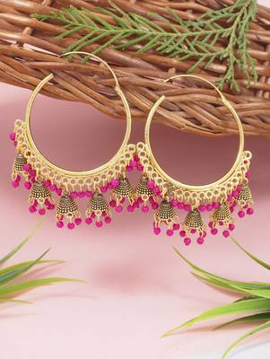 Gold plated hoop earrings with multi jhumka dangles for women  1