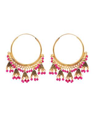 Gold plated hoop earrings with multi jhumka dangles for women  2