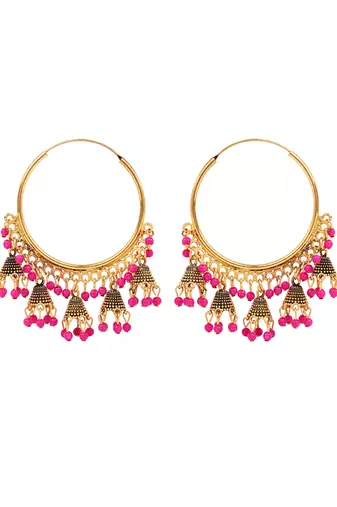 Gold plated hoop earrings with multi jhumka dangles for women 