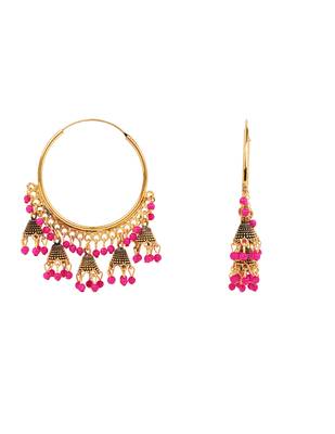 Gold plated hoop earrings with multi jhumka dangles for women  3