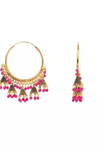 Gold plated hoop earrings with multi jhumka dangles for women 