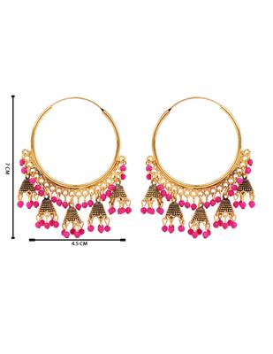 Gold plated hoop earrings with multi jhumka dangles for women  4