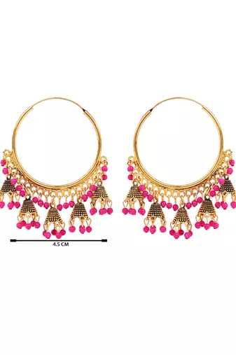 Gold plated hoop earrings with multi jhumka dangles for women 