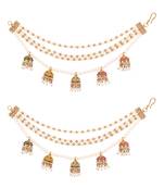 Gold plated traditional multi layered pearl ear chain with jhumka for women 