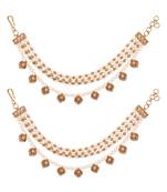 Gold plated traditional multi layered pearl ear chain with kundan danglers for women (e3409w)