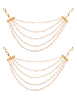 Gold traditional pearl multi layered ear chain for women  1