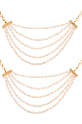 Gold traditional pearl multi layered ear chain for women 