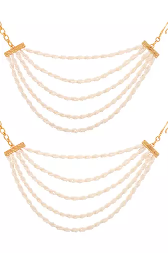 Gold traditional pearl multi layered ear chain for women 