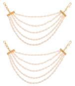 Gold traditional pearl multi layered ear chain for women