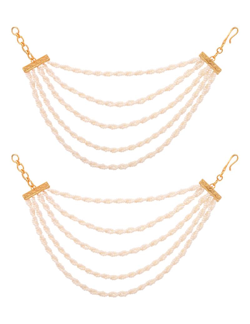 Gold traditional pearl multi layered ear chain for women 