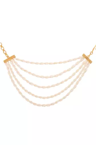 Gold traditional pearl multi layered ear chain for women 