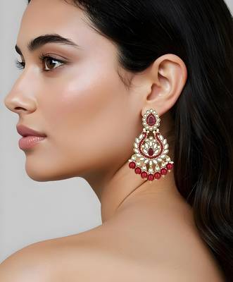 Traditional design handcrafted kundan & pearl earrings for women  1