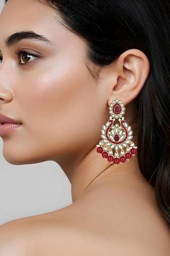 Traditional design handcrafted kundan & pearl earrings for women 