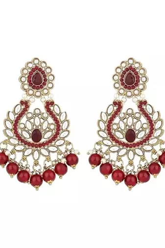 Traditional design handcrafted kundan & pearl earrings for women 