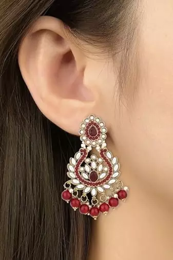 Traditional design handcrafted kundan & pearl earrings for women 