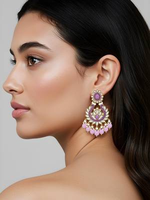 Traditional design handcrafted kundan & pearl earrings for women  1