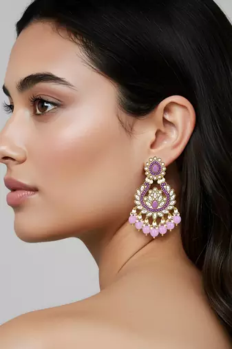 Traditional design handcrafted kundan & pearl earrings for women 