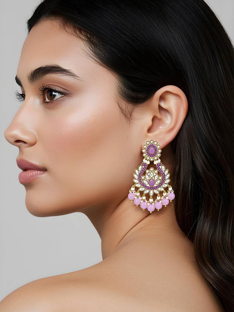 Traditional design handcrafted kundan & pearl earrings for women 