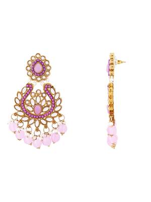 Traditional design handcrafted kundan & pearl earrings for women  4