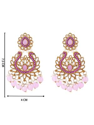 Traditional design handcrafted kundan & pearl earrings for women  5