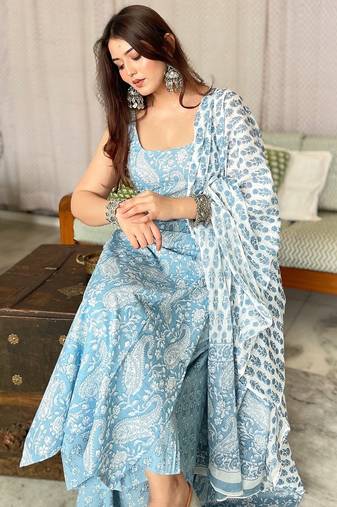 Rayon kurti with palazzo and dupatta set