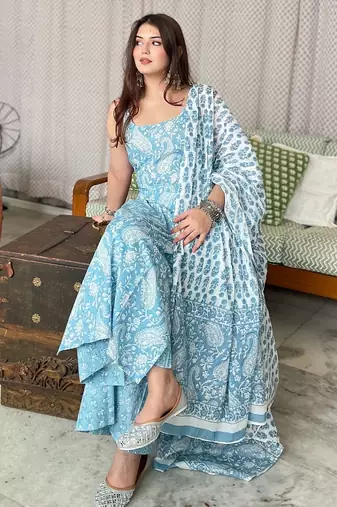 Rayon kurti with palazzo and dupatta set