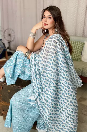 Rayon kurti with palazzo and dupatta set