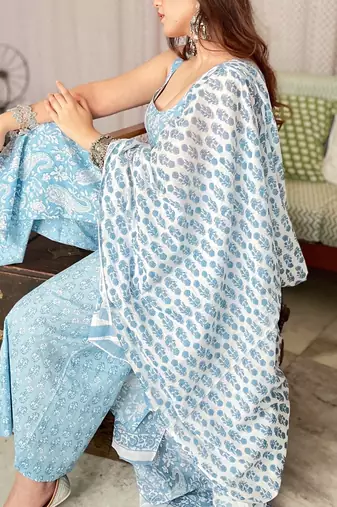 Rayon kurti with palazzo and dupatta set