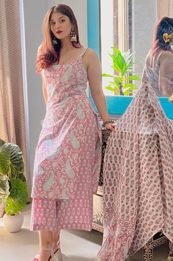 Rayon kurti with palazzo and dupatta set