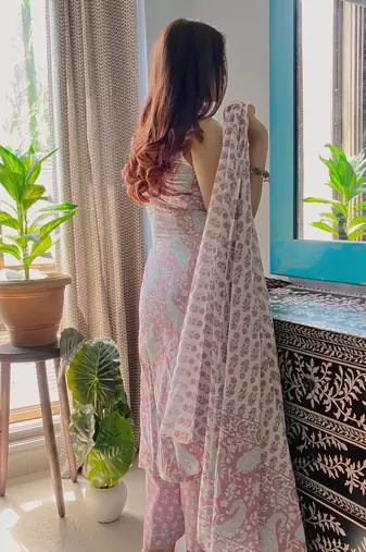 Rayon kurti with palazzo and dupatta set