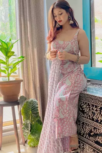 Rayon kurti with palazzo and dupatta set